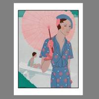 Mode Fashion Illustration 1932 Sommermode in Blau. Glamour Paris Urlaub KUNSTDRUCK Poster - Modemagazin Vintage Wanddeko Bild 2