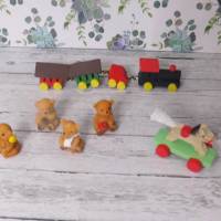 Miniatur Spielzeugszene Zug, 4 Bären und Ziehpferd  zur Dekoration oder zum Basteln für den Feengarten Bild 1