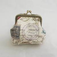 Geldbörse klein, Bügeltasche, beige, Poststempel vintage Bild 1