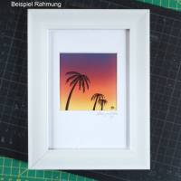 Mini Bild bunte Sonnenuntergang mit Palmen, Maritime Miniatur Original Bild, Kunst aus der Sprühpistole Bild 2