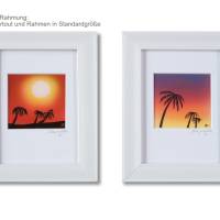 Mini Bild bunte Sonnenuntergang mit Palmen, Maritime Miniatur Original Bild, Kunst aus der Sprühpistole Bild 4