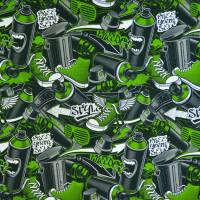 French Terry mit Graffity grün Spraydose Sneaker mit Flügel 50 x 160 cm ♕ Sweat Bild 1