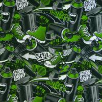 French Terry mit Graffity grün Spraydose Sneaker mit Flügel 50 x 160 cm ♕ Sweat Bild 2