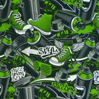 French Terry mit Graffity grün Spraydose Sneaker mit Flügel 50 x 160 cm ♕ Sweat Bild 3