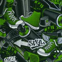 French Terry mit Graffity grün Spraydose Sneaker mit Flügel 50 x 160 cm ♕ Sweat Bild 4