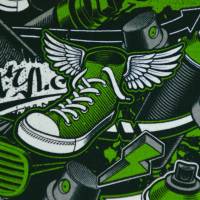 French Terry mit Graffity grün Spraydose Sneaker mit Flügel 50 x 160 cm ♕ Sweat Bild 5