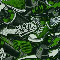 French Terry mit Graffity grün Spraydose Sneaker mit Flügel 50 x 160 cm ♕ Sweat Bild 7