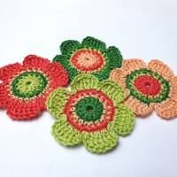 Häkelblumen aus Baumwolle - 4er Set in frischen Wassermelonenfarben - 6 cm Bild 2