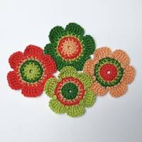 Häkelblumen aus Baumwolle - 4er Set in frischen Wassermelonenfarben - 6 cm Bild 6