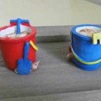 Miniatur Sandeimer mit Muscheln  für die maritime Deko oder  zum Basteln - Puppenhaus - Krippenbau Diorama Bild 1
