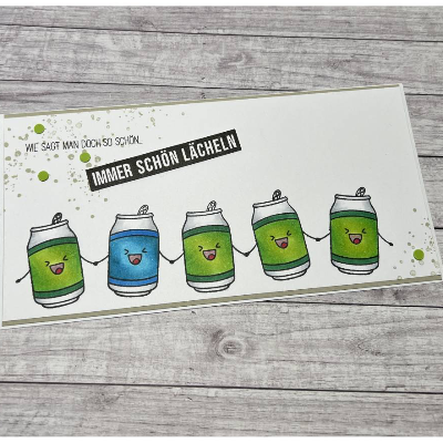 Grußkarte / Glückwunschkarte „Immer schön lächeln“ zum Geburtstag oder anderen Anlässen, lachende Dosen Spaß Handarbeit 