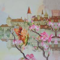 ♕ Jersey Panel mit Elfen Schloss Blumenelfen 75 x 150 cm  3-teilig ♕ Bild 1