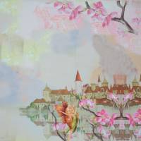 ♕ Jersey Panel mit Elfen Schloss Blumenelfen 75 x 150 cm  3-teilig ♕ Bild 2