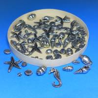Perlensortiment Meeresmotive, 50 Acrylperlen, altsilber, Seepferdchen, Muscheln, Kunststoffperlen, Perlenmix, Perlenset Bild 3