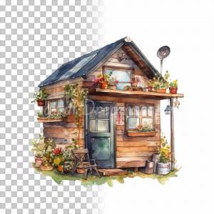 Kleines Haus Clipart Bundle, 8x detaillierte Aquarell Motive PNG transparenter Hintergrund, Kommerziell Nutzbar, Archite Bild 5
