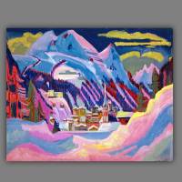 Leinwandbild Davos Schweiz im Winter nach einem alten Gemälde ca. 1923 Berge abstrakt Modern Art Vintage Reproduktion Bild 1