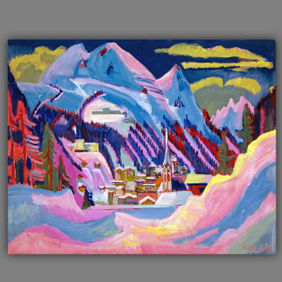 Leinwandbild Davos Schweiz im Winter nach einem alten Gemälde ca. 1923 Berge abstrakt Modern Art Vintage Reproduktion