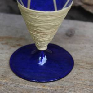 filigrane Lauscha Vase kobaltblaues Glas mit Bast umwickelt mundgeblasen 50er 60er Jahre Vintage DDR GDR Bild 4