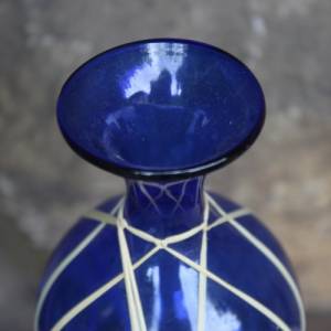 filigrane Lauscha Vase kobaltblaues Glas mit Bast umwickelt mundgeblasen 50er 60er Jahre Vintage DDR GDR Bild 6