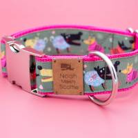 Hundehalsband oder Hundegeschirr mit Hunden,  niedlich, pink, schwarz, olivgrün Bild 1