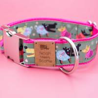 Hundehalsband oder Hundegeschirr mit Hunden,  niedlich, pink, schwarz, olivgrün Bild 2