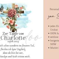 Personalisiertes Kissen zur Taufe - Mit Namen und Taufdatum + Bibelspruch - Florales Kreuz Bild 5