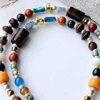 Edelsteinkette, bunte Perlenkette, bunte Kette, kurze Kette, Hippiekette für Layering, Kette mit Blatt Anhänger Bild 4