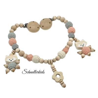 Kinderwagenkette Wagenkette mit Namen oder ohne Namen☆ Mädchen ☆ Fuchs Geschenk Geburt Taufe peachy grau natur