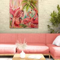 VERZAUBERTE OASE DER TRÄUME - großes Gemälde mit einer Meerjungfrau und Flamingos von Christiane Schwarz Bild 5
