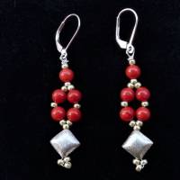 Rote Korallen-Ohrhänger lang mit vielen Glitzer-Perlchen Silber 925 Bild 1