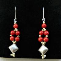 Rote Korallen-Ohrhänger lang mit vielen Glitzer-Perlchen Silber 925 Bild 2