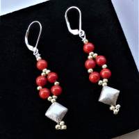 Rote Korallen-Ohrhänger lang mit vielen Glitzer-Perlchen Silber 925 Bild 3