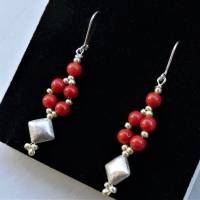 Rote Korallen-Ohrhänger lang mit vielen Glitzer-Perlchen Silber 925 Bild 5