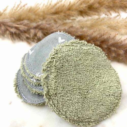 Nachhaltige, umweltfreundliche Wattepads  in Grün, Abschminkpads zum waschen, Kosmetikpads waschbar, Zerowaste Gesichtsp