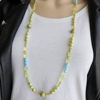 gelber Türkis Perlenkette für Damen, Kette positive Energie, grüne Halskette, bunte Kette, lange Kette, Glasperlenkette Bild 1