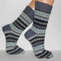 Socken handgestrickt, Jeans-Socken Wunschgröße, Socken, Wollsocken, jeansblau Ringelsocken, bunte Damensocken, handgestr Bild 3