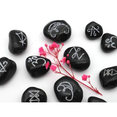 ONYX EDELSTEIN Reiki Dai Ko Myo Symbolsteine als Taschenstein mit energetische Heilung, Heilige Symbole, Energie Trommel