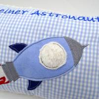 Kissen mit Namen Rakete Astronaut Raumfahrt Namenskissen Taufkissen Kuschelkissen Kindergartenkissen Geburtsgeschenk Bild 5
