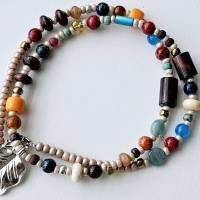 Edelsteinkette, bunte Perlenkette, bunte Kette, kurze Kette, Hippiekette für Layering, Kette mit Blatt Anhänger Bild 5