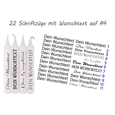 Kerzentattoo personalisiert: 22 x Ihr Wunschtext auf  DIN A 4  oder A5 - 11 Schriften und 4 Farben wählbar -  DIY
