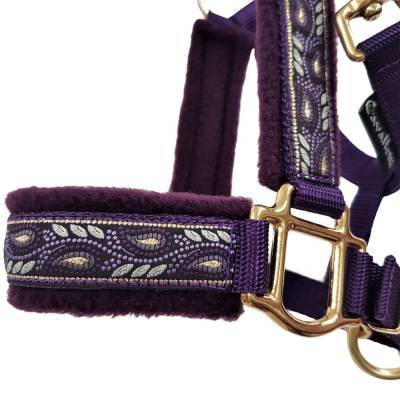 Halfter Vollblut / Cob "Zauberranke" lila gold Pferdehalfter Größe Vollblut / Cob lila gold