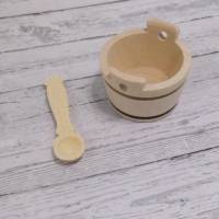 Miniatur  - Sauna Bottich mit Kelle -   zum Basteln für den Feengarten oder Puppenhaus Krippenbau - SaBienchenshop Bild 2