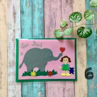 Glückwunschkarte für kleine Mädchen, „Für Dich“, Elefant, Klappkarte 10,5 cm x 14,8 cm mit farblich passendem Umschlag Bild 7