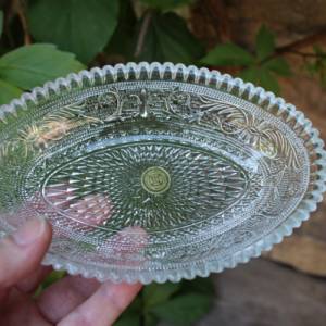 kleine ovale Schale Schmuckschale Anbietschale Pressglas Istanbul Glas Vintage Made in Turkey Bild 5
