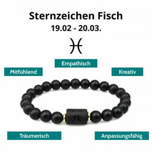 Sternzeichen Armband Fisch - Geschenk für Ihre Lieben - Sternzeichen Armband mit Schwarzen Natursteinen Bild 1