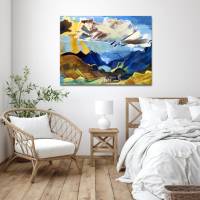 Leinwandbild Schweizer Berge und Kühe nach einem alten Gemälde ca. 1927 Kubismus abstrakt Modern Art  Reproduktion Bild 1