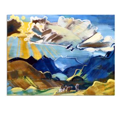 Leinwandbild Schweizer Berge und Kühe nach einem alten Gemälde ca. 1927 Kubismus abstrakt Modern Art  Reproduktion