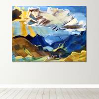 Leinwandbild Schweizer Berge und Kühe nach einem alten Gemälde ca. 1927 Kubismus abstrakt Modern Art  Reproduktion Bild 3