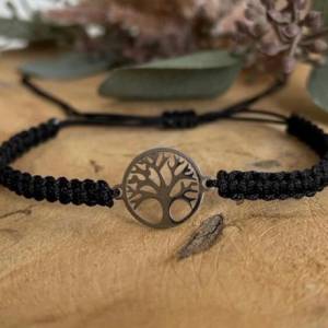 Handgeknüpftes Schwarzes Makramee Armband mit Lebensbaum - Verstellbares Armband für Sie & Ihn, Symbol des Wachstums und Bild 3