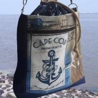 Maritime Tasche in Blau- und Brauntönen mit viel Platz, wunderbar leichter Hingucker! Leuchtturm, Anker, Seestern Bild 2